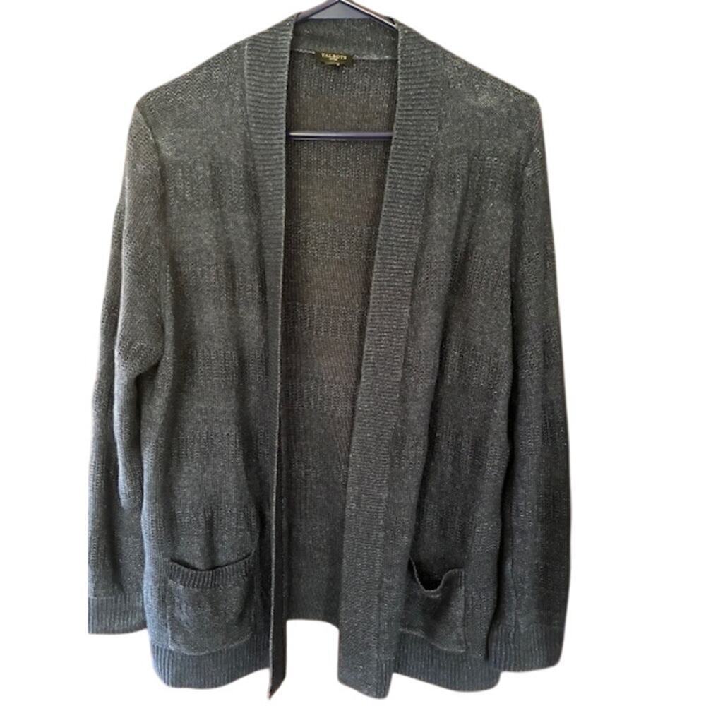 Talbots 100% Linen‎ Long Blue Open Cardigan Sz XL